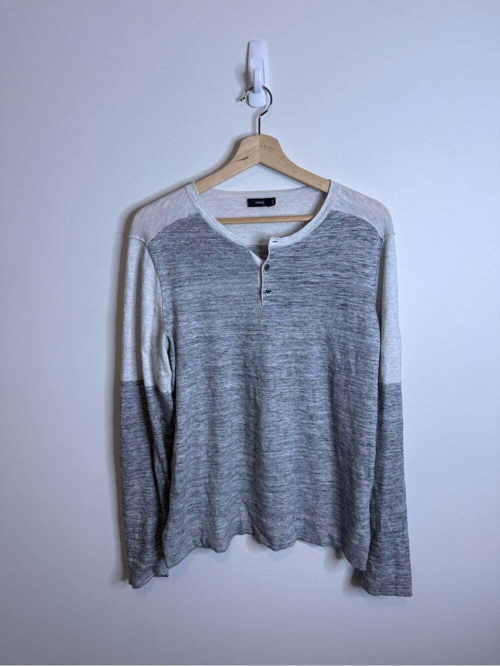 Vince Two-Tone Gray and Cream Long Sleeve Henley